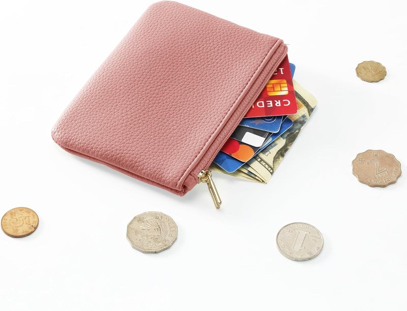 Chelmon PU Leather Coin Purse Pouch Change Holder Small With Zipper for Men Women 2 PCS Set (Black&Pink) - Image 3